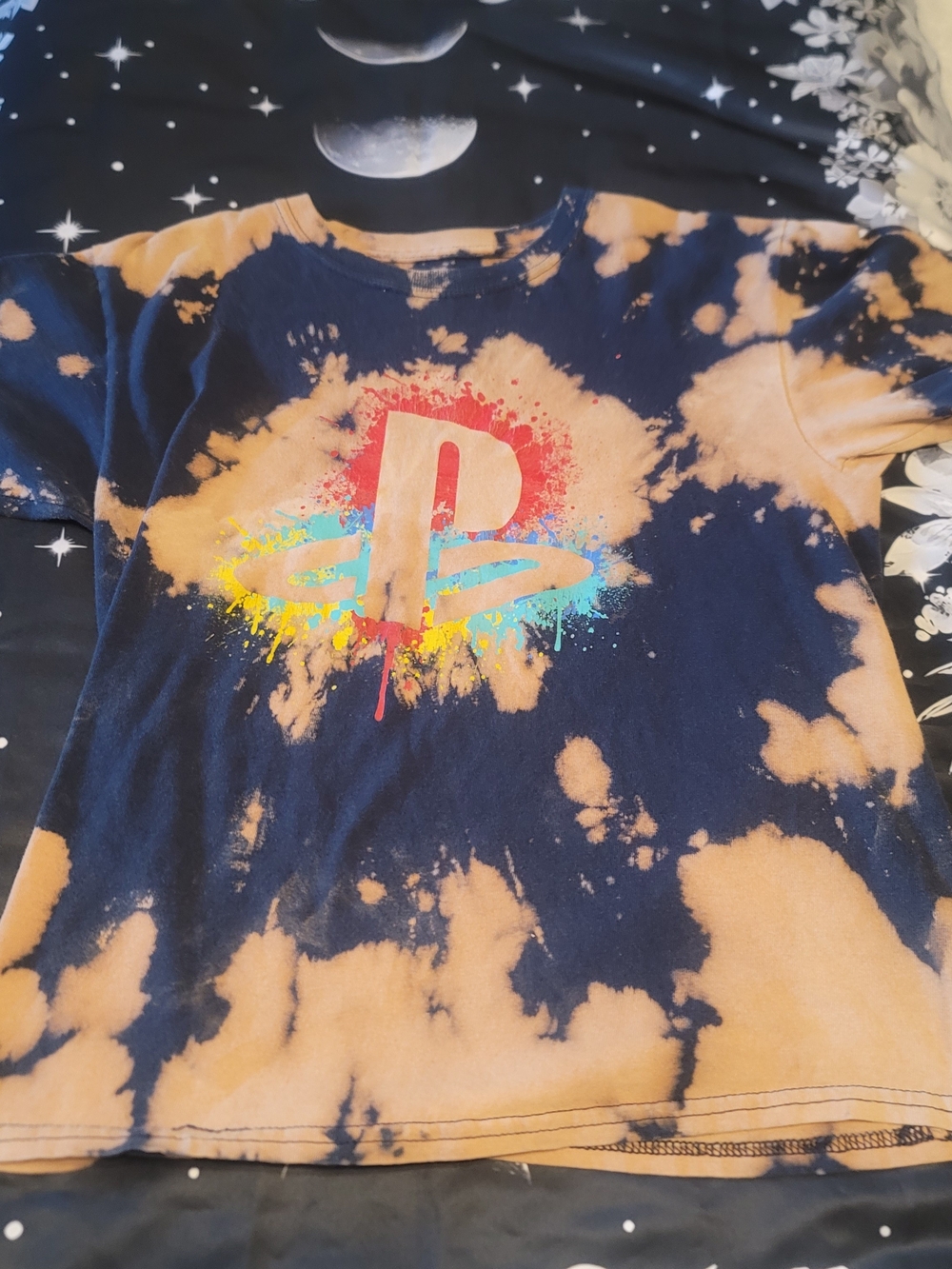 Sony Playstation Kids Tie-Dye Bleach Tee Navy Size Medium